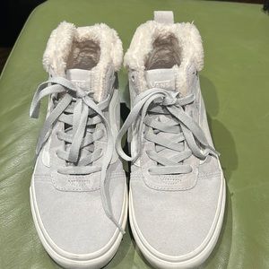 VANS: Gray suede high top sneakers. Size 8
